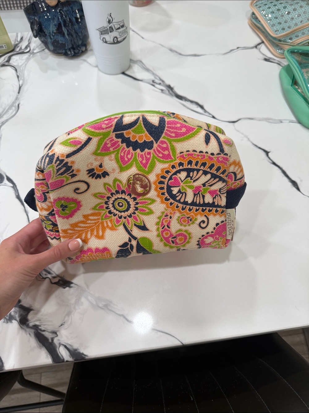 Spartina 449 Floral Canvas Cosmetic Pouch in Pink, Green, Navy, Orange